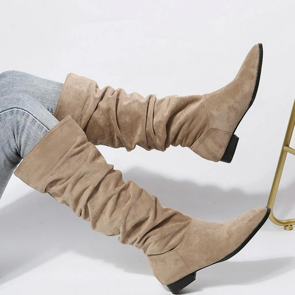 DINTAHA Suede Knee High Boots Flat Women's Slouch Boots Flat Fall Slouchy Boots Women