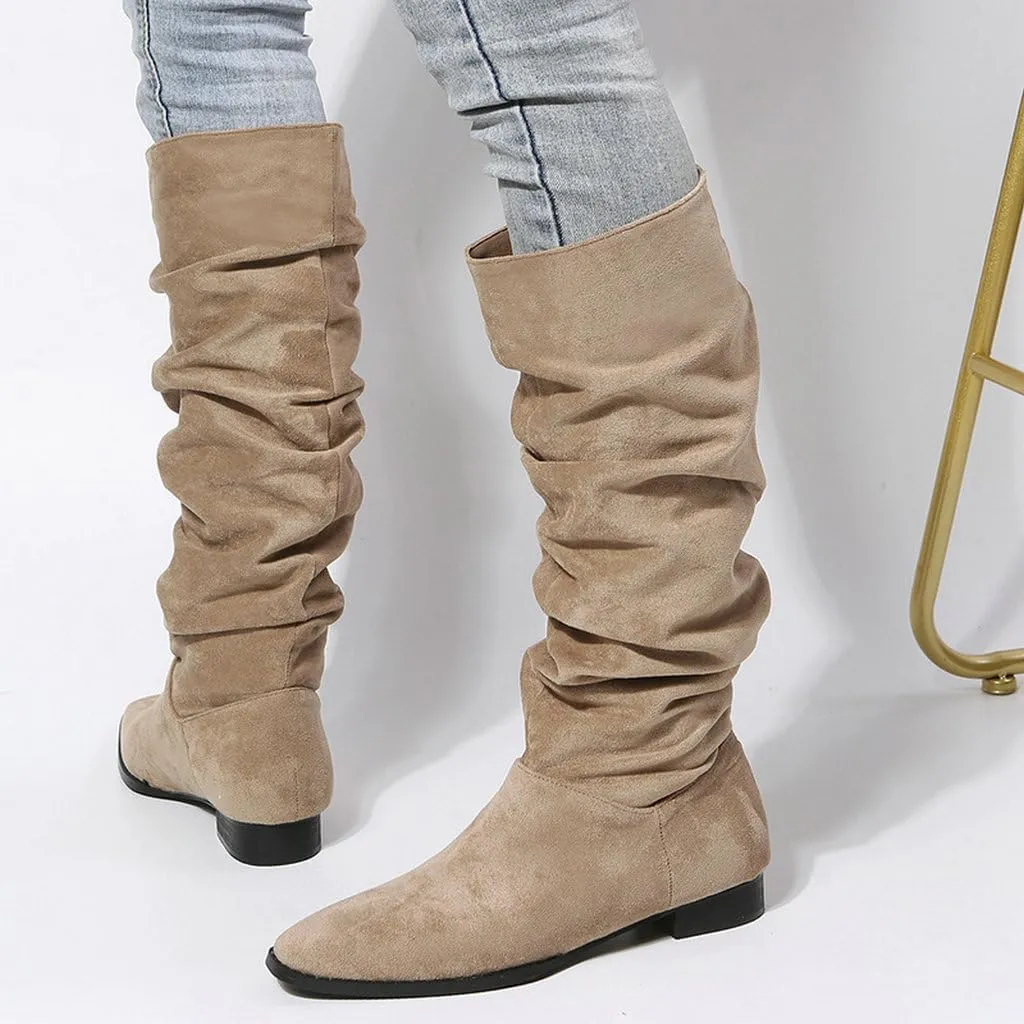 DINTAHA Suede Knee High Boots Flat Women's Slouch Boots Flat Fall Slouchy Boots Women