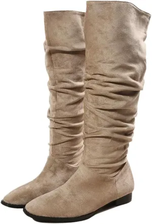 DINTAHA Suede Knee High Boots Flat Women's Slouch Boots Flat Fall Slouchy Boots Women