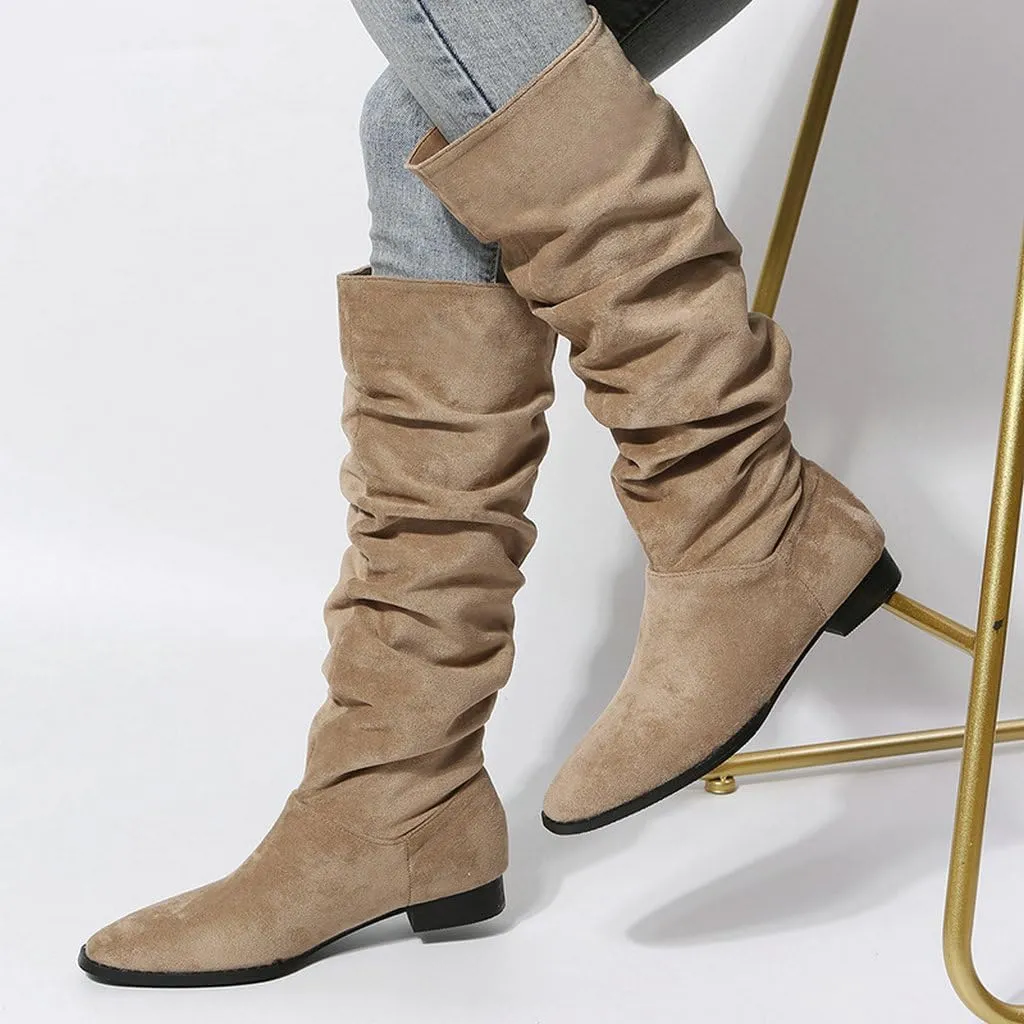 DINTAHA Suede Knee High Boots Flat Women's Slouch Boots Flat Fall Slouchy Boots Women