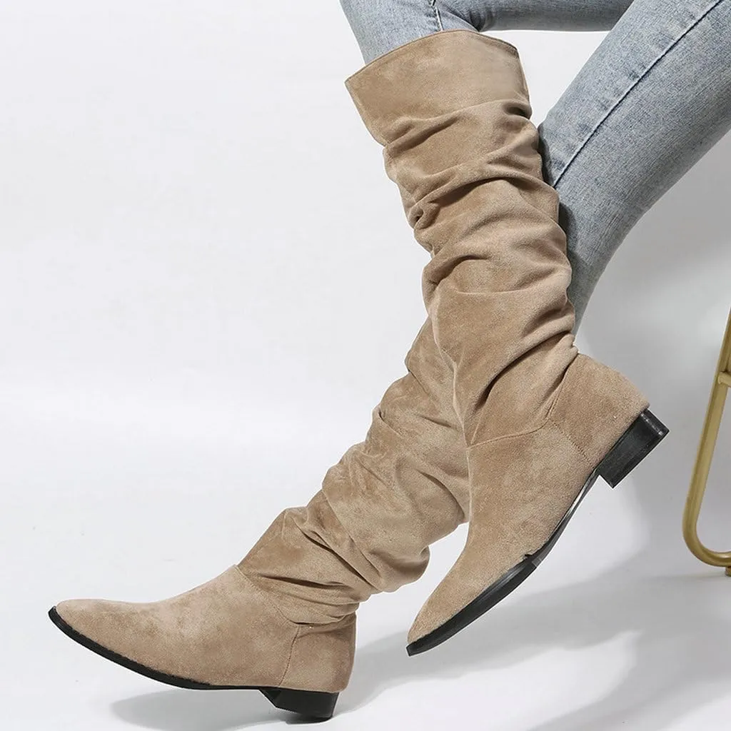 DINTAHA Suede Knee High Boots Flat Women's Slouch Boots Flat Fall Slouchy Boots Women