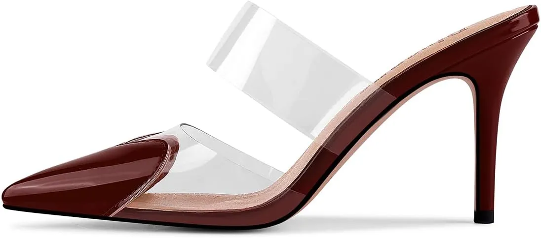 Divanne Women's Heart Heeled Mules Pointed Toe Mule Pumps High Heel Mules Slip On Clear Heeled Sandals