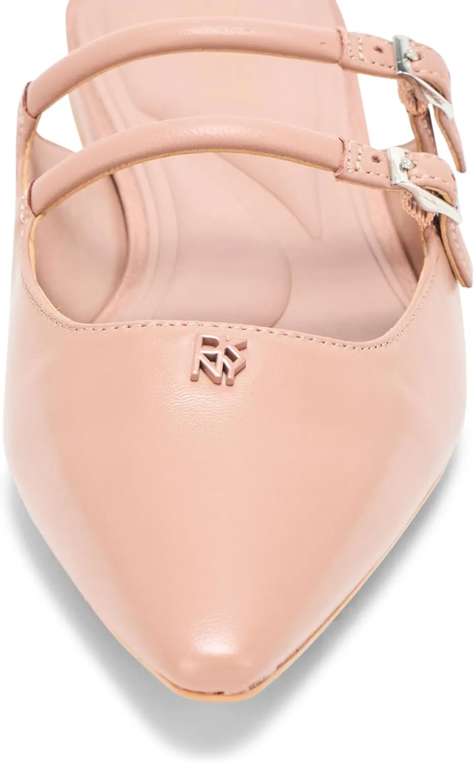 DKNY Women's Cahana Pointed Toe Flat Mule with Belt Strap Details