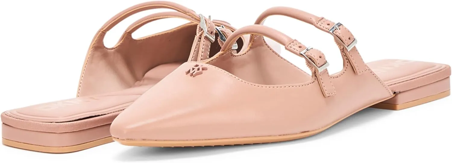 DKNY Women's Cahana Pointed Toe Flat Mule with Belt Strap Details
