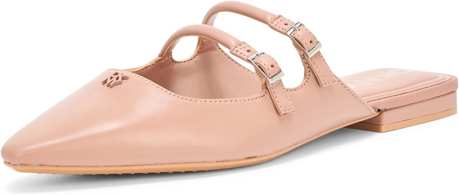 DKNY Women's Cahana Pointed Toe Flat Mule with Belt Strap Details
