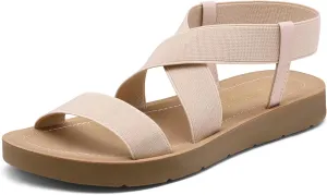 DREAM PAIRS Women's Open Toe Elastic Ankle Strap Flat Summer Sandals