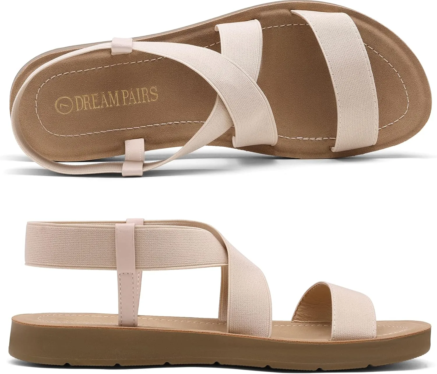 DREAM PAIRS Women's Open Toe Elastic Ankle Strap Flat Summer Sandals