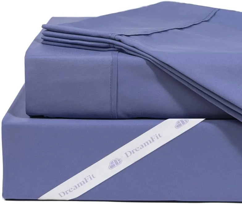 DreamFit DreamComfort Microfiber StaDry Technology Cooling Bed Sheets with Elastic Corner Straps for Extra Deep Pocket up to 20 inch Crafted in USA Queen Sheet Set Blue