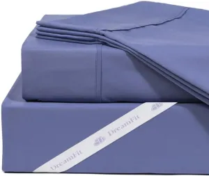 DreamFit DreamComfort Microfiber StaDry Technology Cooling Bed Sheets with Elastic Corner Straps for Extra Deep Pocket up to 20 inch Crafted in USA Queen Sheet Set Blue