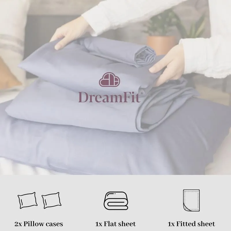 DreamFit DreamComfort Microfiber StaDry Technology Cooling Bed Sheets with Elastic Corner Straps for Extra Deep Pocket up to 20 inch Crafted in USA Queen Sheet Set Blue