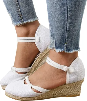 Eduavar Sandals for Women Dressy, Orthopedic Sandals for Women Comfy Espadrille Wedge Platform Sandal Close Toe Shoes