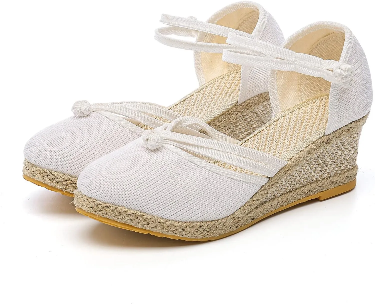 Eduavar Sandals for Women Summer Espadrilles Wedge Sandals with Arch Support Closed Toe Platform Elastic Ankle Strap Shoes
