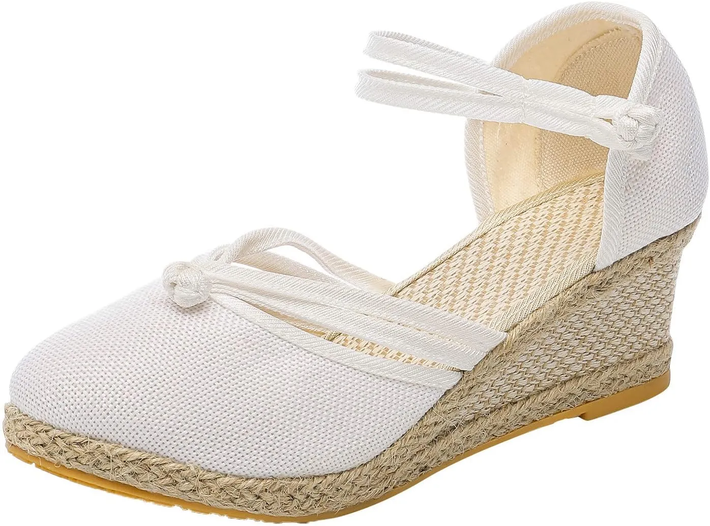 Eduavar Sandals for Women Summer Espadrilles Wedge Sandals with Arch Support Closed Toe Platform Elastic Ankle Strap Shoes