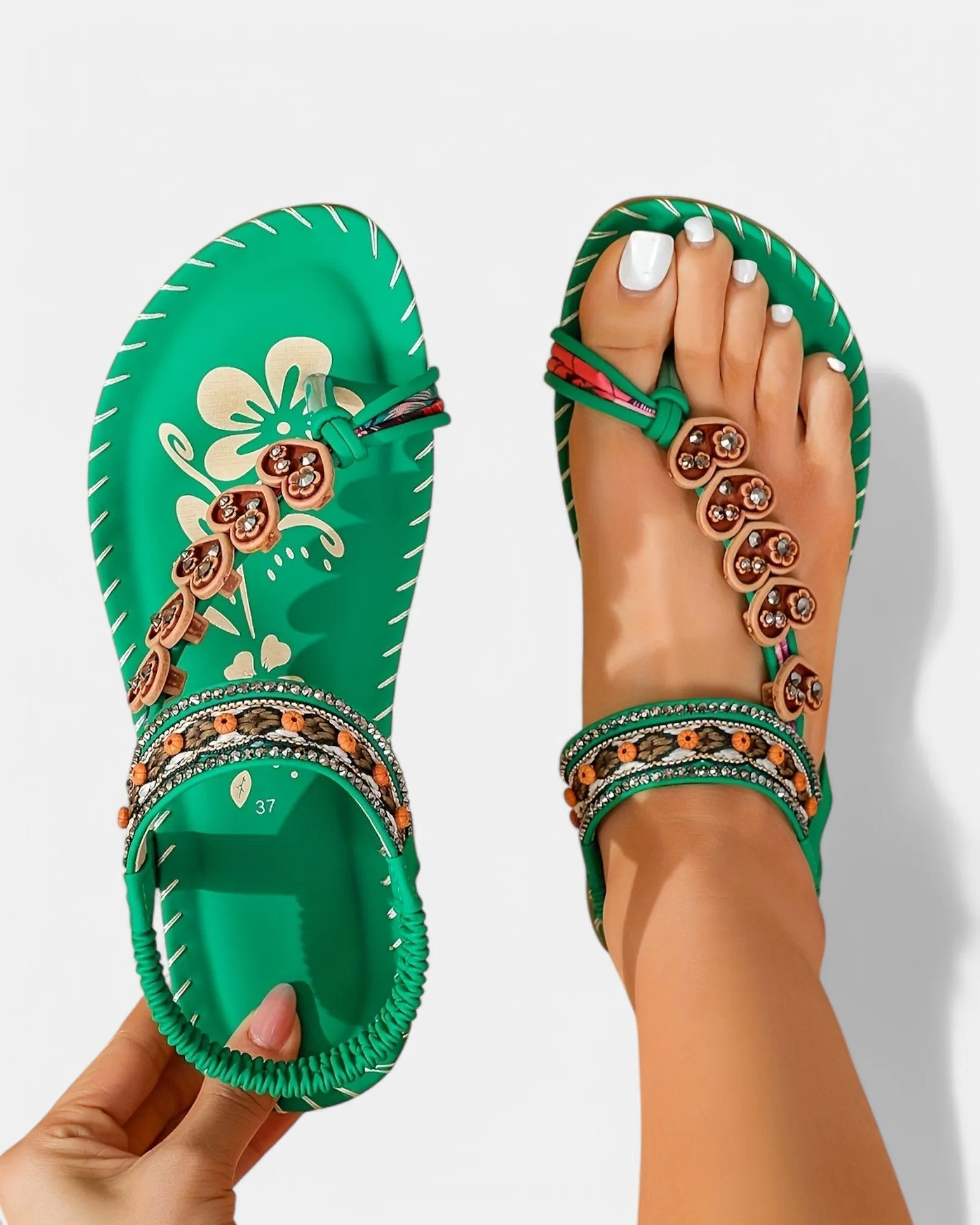 Ella – Bohemian Beaded Flat Sandals
