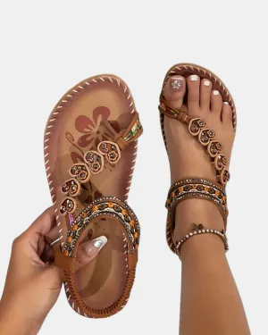 Ella – Bohemian Beaded Flat Sandals