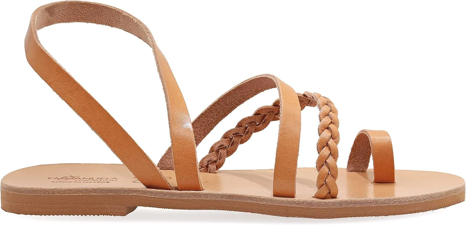 Emmanuela Ancient Greek Style Sandals, Handmade Leather Toe Ring Flat Sandals, Quality Sandals with Ankle Strap, Ankle Cuff Summer Shoes for Women, Boho Chic Sandals