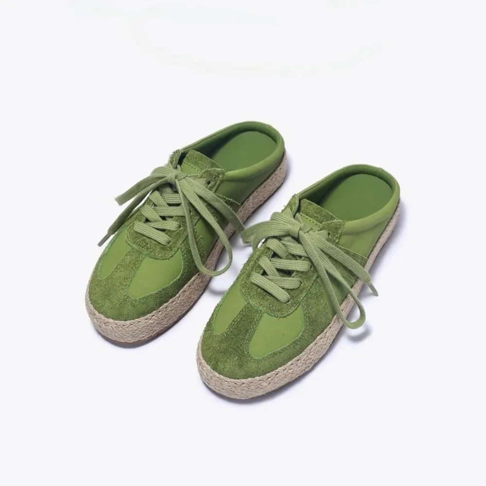 Espadrilles Sneakers Backless Tennis Shoes for Women Wide Mule Sneakers Slip on Platform Mules Non Slip Chunky Sole Lace Up Breathable Retro Cute Round Toe Lightweight Casual Slippers Office Business
