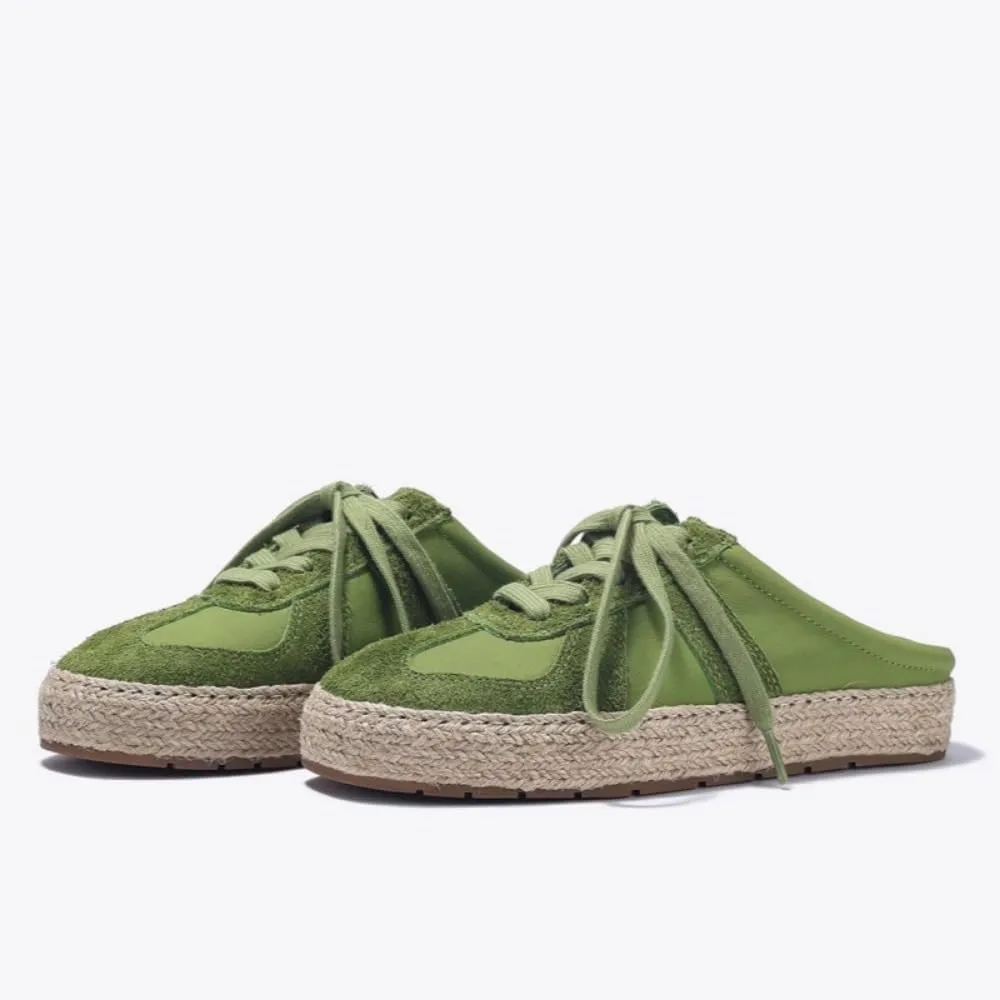 Espadrilles Sneakers Backless Tennis Shoes for Women Wide Mule Sneakers Slip on Platform Mules Non Slip Chunky Sole Lace Up Breathable Retro Cute Round Toe Lightweight Casual Slippers Office Business