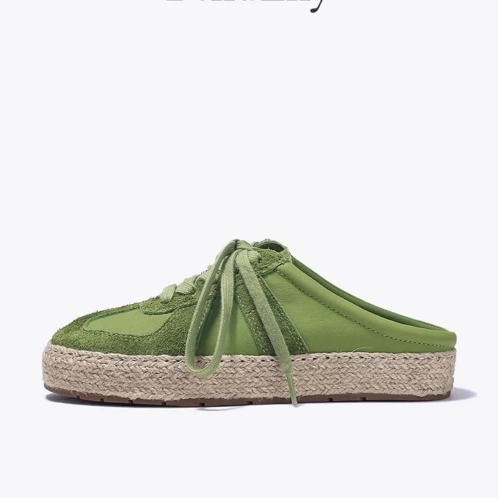 Espadrilles Sneakers Backless Tennis Shoes for Women Wide Mule Sneakers Slip on Platform Mules Non Slip Chunky Sole Lace Up Breathable Retro Cute Round Toe Lightweight Casual Slippers Office Business
