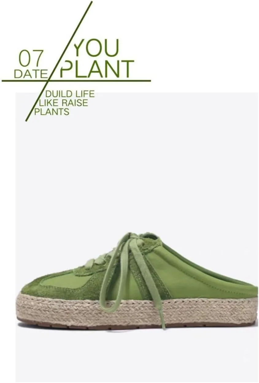 Espadrilles Sneakers Backless Tennis Shoes for Women Wide Mule Sneakers Slip on Platform Mules Non Slip Chunky Sole Lace Up Breathable Retro Cute Round Toe Lightweight Casual Slippers Office Business