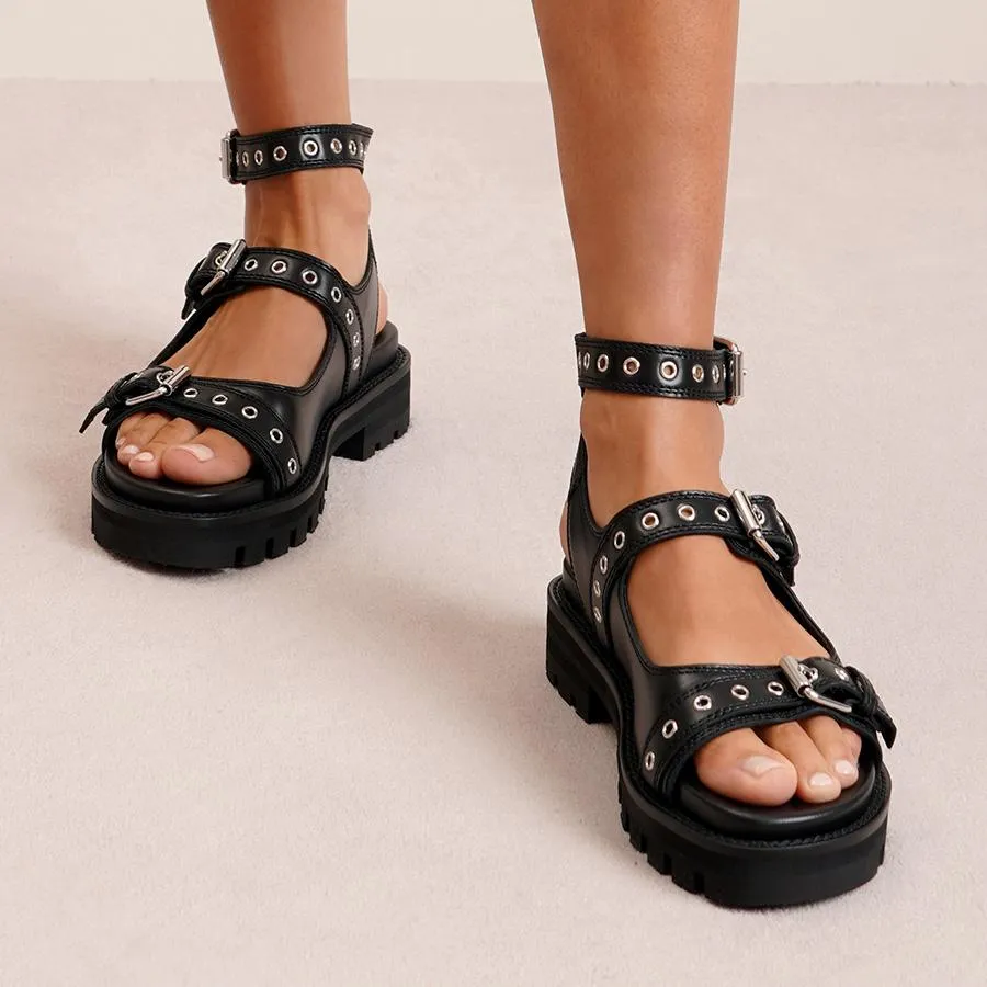 Eyelet leather chunky sandals