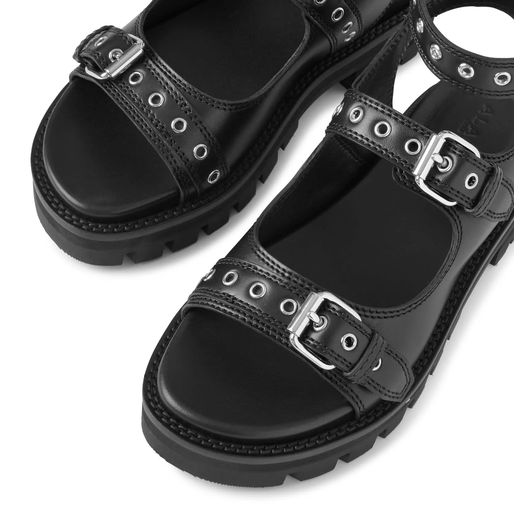 Eyelet leather chunky sandals