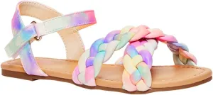 FabKids Girls Braided Open Toe Ankle Strap Flat Lightly Padded Sandals Summer Holiday Party Dress Shoes for Toddler Little Kid Big Kid
