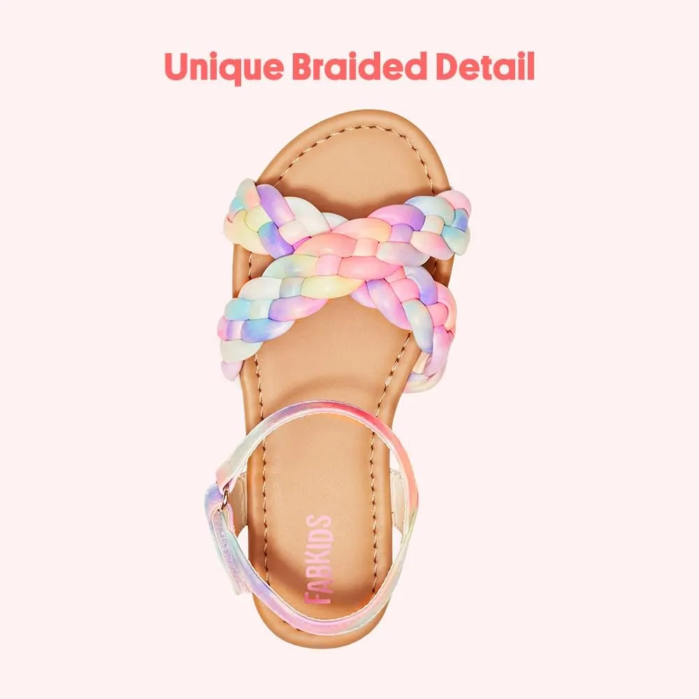 FabKids Girls Braided Open Toe Ankle Strap Flat Lightly Padded Sandals Summer Holiday Party Dress Shoes for Toddler Little Kid Big Kid