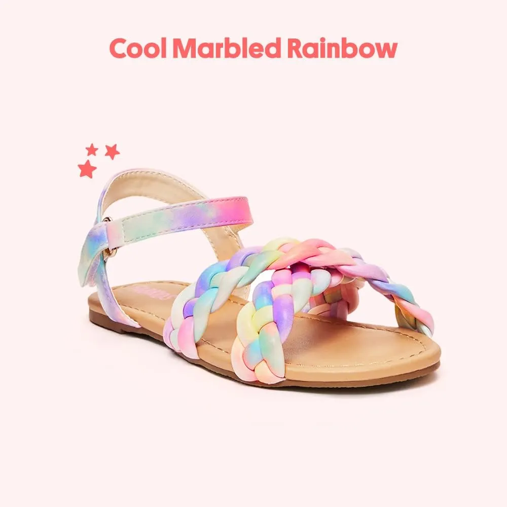 FabKids Girls Braided Open Toe Ankle Strap Flat Lightly Padded Sandals Summer Holiday Party Dress Shoes for Toddler Little Kid Big Kid