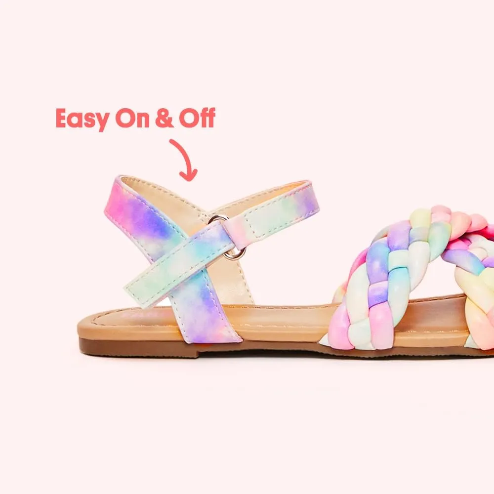 FabKids Girls Braided Open Toe Ankle Strap Flat Lightly Padded Sandals Summer Holiday Party Dress Shoes for Toddler Little Kid Big Kid