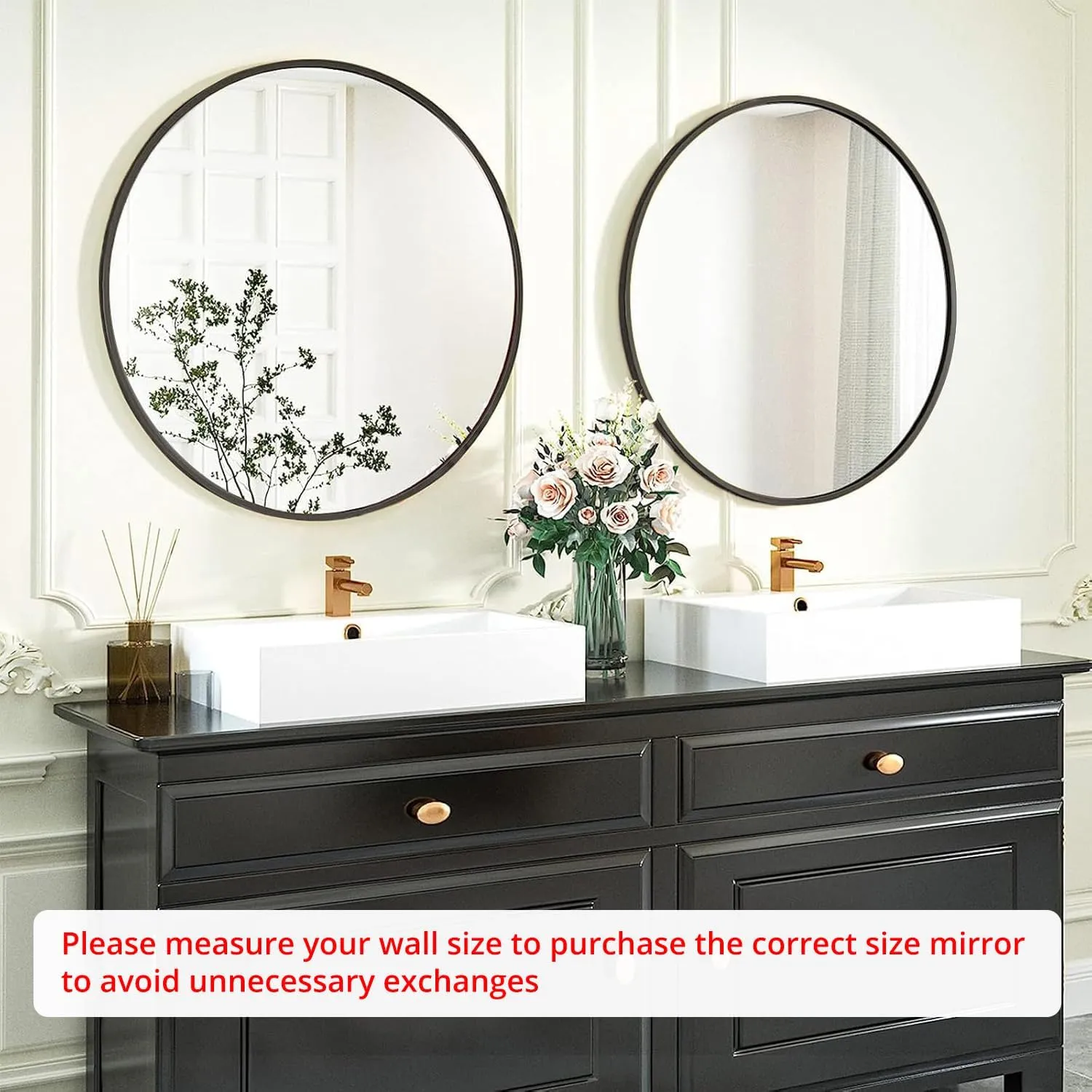 Fabuday Black Round Mirror for Wall 24 inch - Circle Mirror for Bathroom, Entryway, Living Room, Hallway, Vanity Decor, Big Matte Metal Frame Mirror