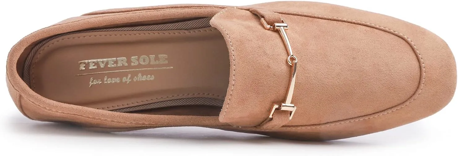 FEVERSOLE Women's Fashion Dress Comfort Low Heel Office Penny Loafer Flats