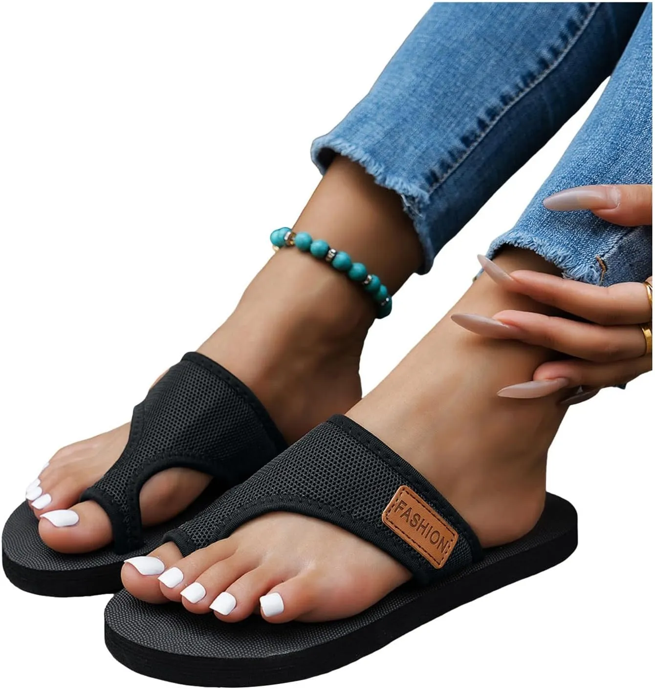 Flat Sandals for Women, Beach Mesh Breathable Slippers Open Toe Sandals with Comfortable Walking Non Slip on Casual Dress for Summer Outdoor Shoes