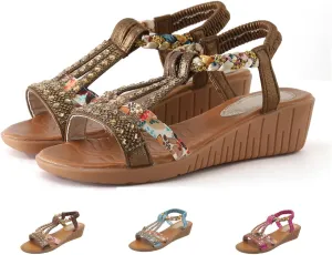 Flat Sandals for Women Dressy Rhinestone Ankle-Strap Summer Walking Sandals Arch Support Comfortable Open Toe Fashion Sandals