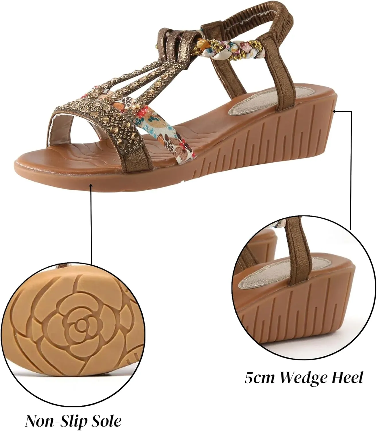 Flat Sandals for Women Dressy Rhinestone Ankle-Strap Summer Walking Sandals Arch Support Comfortable Open Toe Fashion Sandals