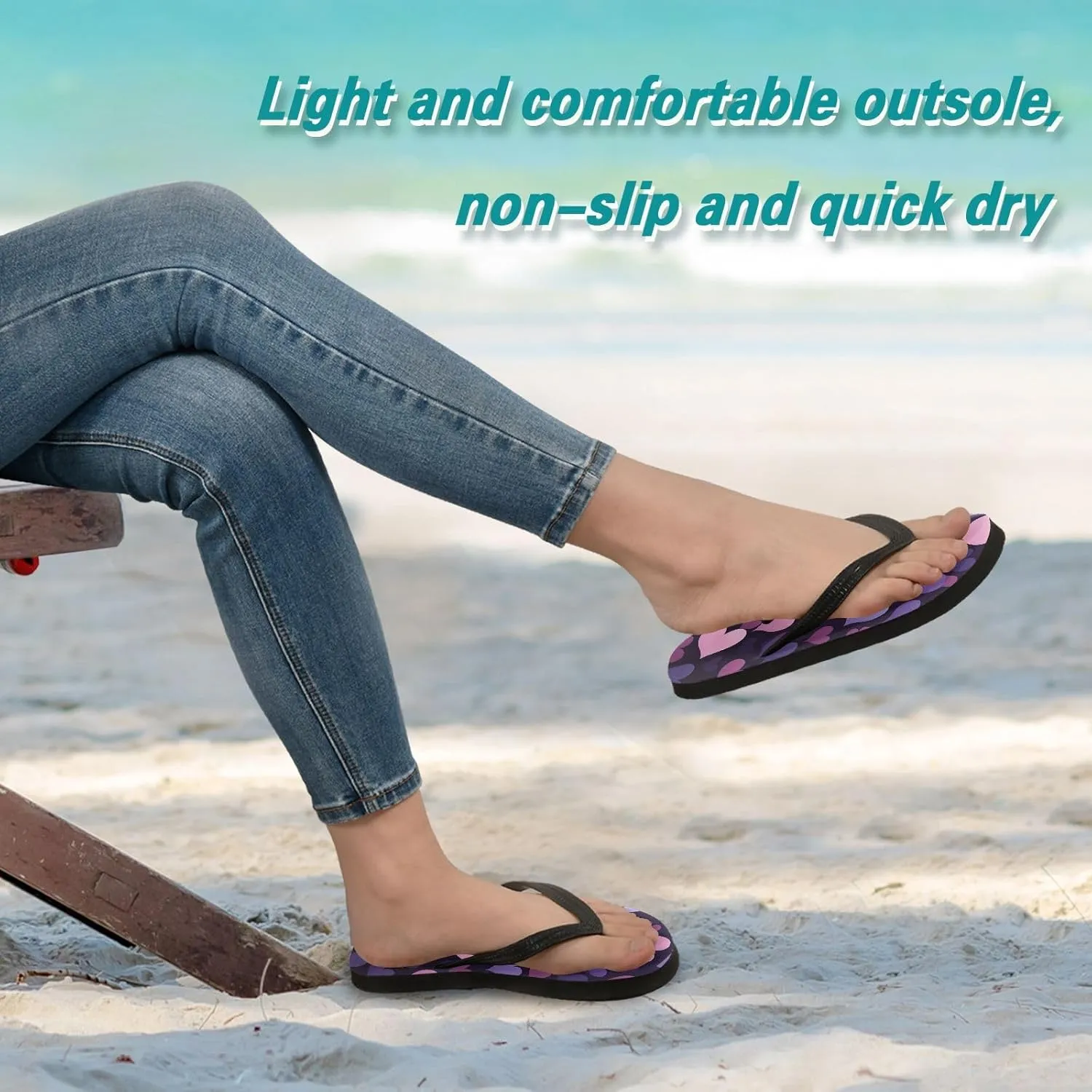 Flip Flop Sandal for Men Women Romantic Heart Shape Pattern Summer Thong Sandal Beach Water Shoes,XS