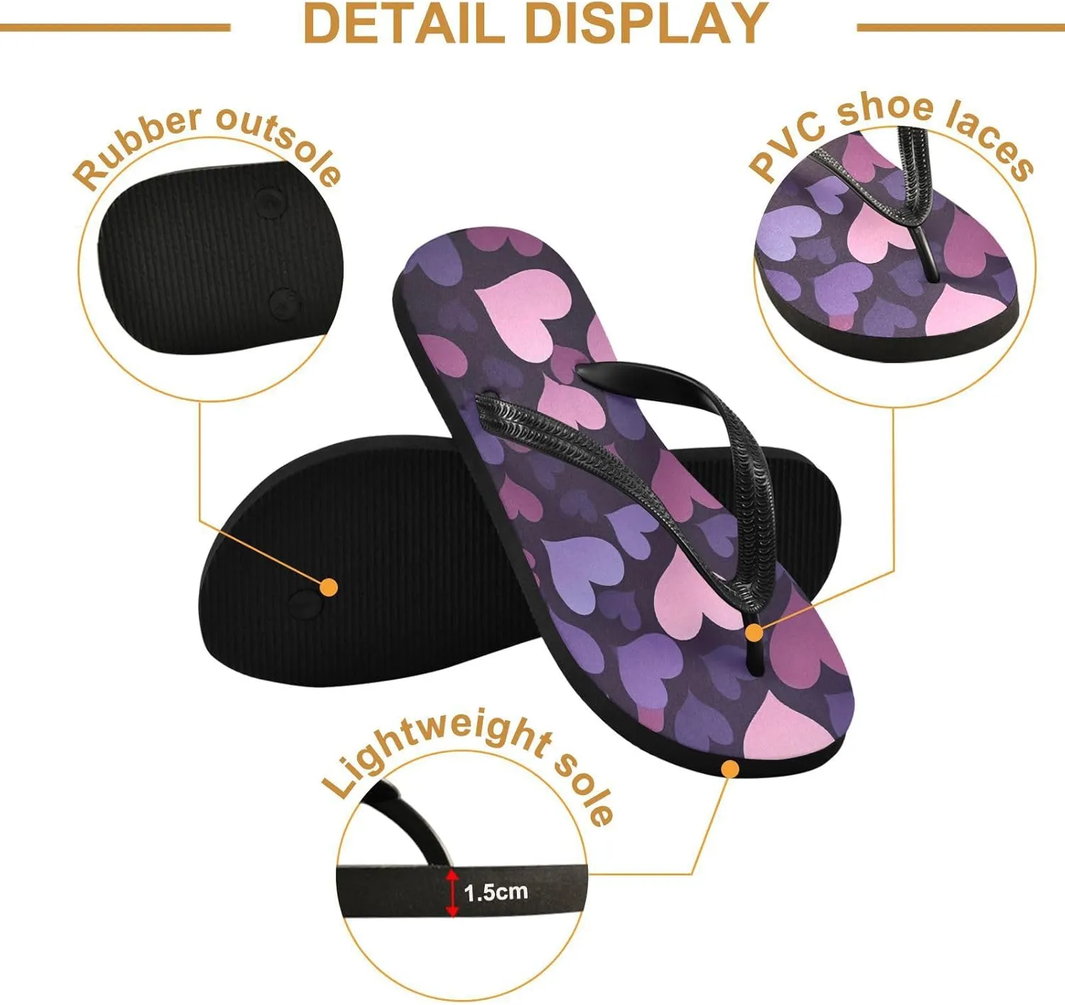 Flip Flop Sandal for Men Women Romantic Heart Shape Pattern Summer Thong Sandal Beach Water Shoes,XS