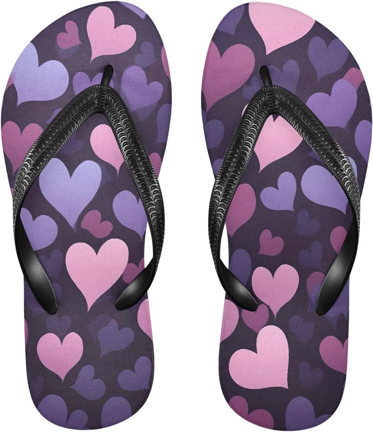 Flip Flop Sandal for Men Women Romantic Heart Shape Pattern Summer Thong Sandal Beach Water Shoes,XS