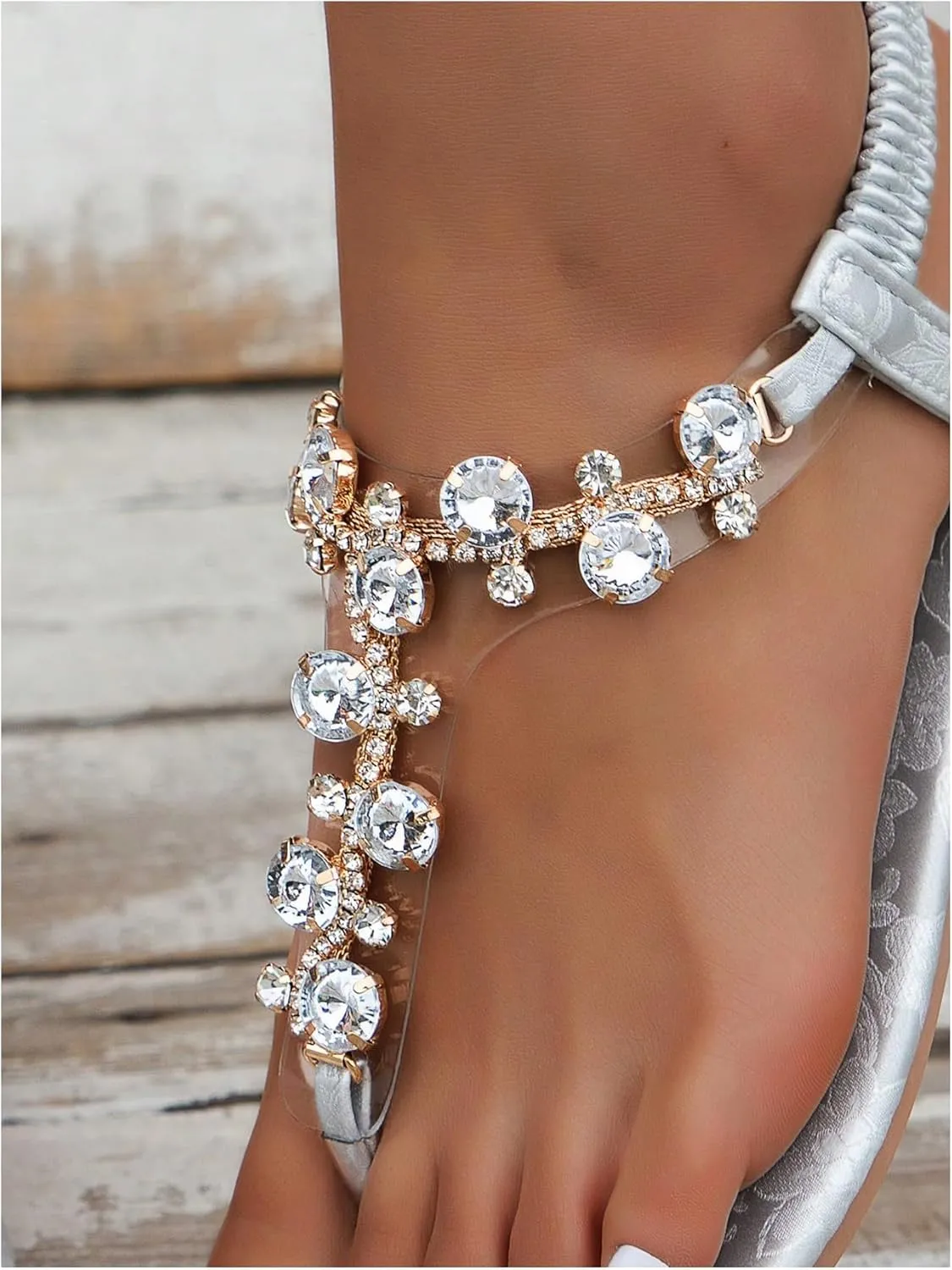 Floerns Women's Rhinestone Thong Sandal Dressy Summer Ankle Strap Flat Sandals