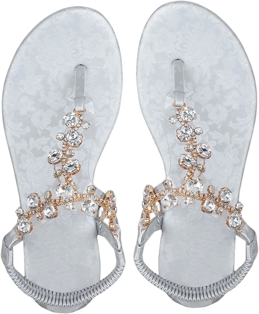 Floerns Women's Rhinestone Thong Sandal Dressy Summer Ankle Strap Flat Sandals