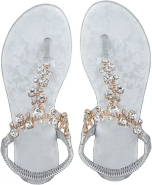 Floerns Women's Rhinestone Thong Sandal Dressy Summer Ankle Strap Flat Sandals