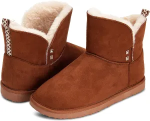 Floopi Warm Winter Boots for Women- Classic Ankle Cut, Eco-Friendly Suede Exterior, Faux Fur- Plush Interior- Anti-Skid Flat Sole, Casual Everyday Wear