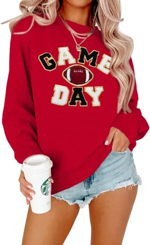 FLOYU Women Sunday Funday Sweatshirt Cute Football Graphic Pullover Game Day Weekend Tops Casual Football Season Shirt