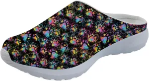 Forchrinse Blue Palm Tree Womens Slip on Clog Mule Walking Sneaker Mesh Soft Arch Support Slipper Work Nursing Shoes Lightweight