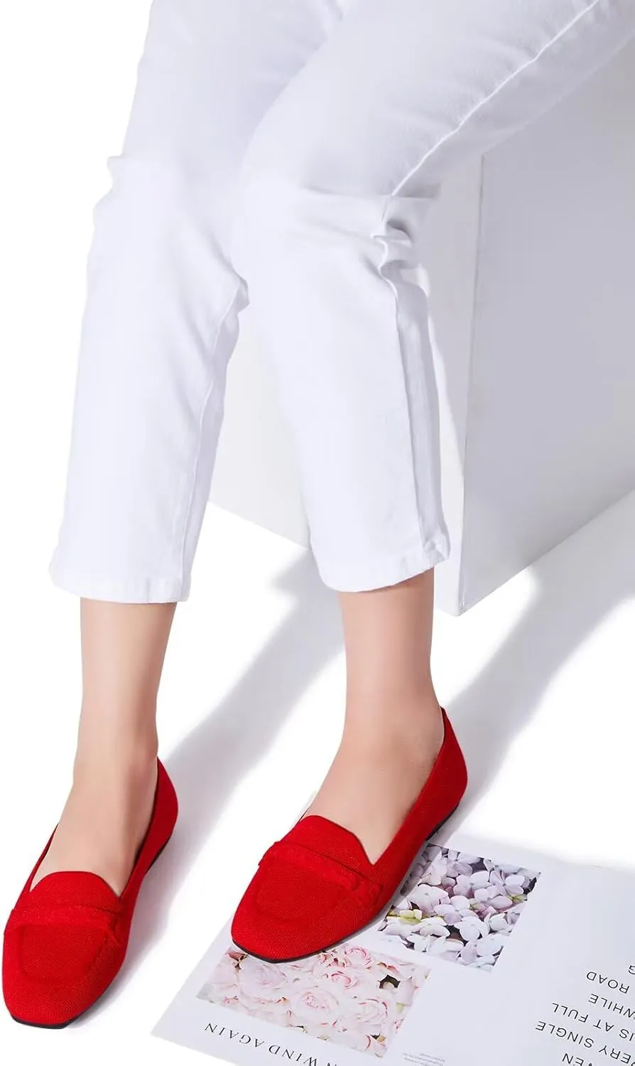 Frank Mully Women's Loafer Flats Square Toe Comfortable Office Work Shoes, Cute Penny Loafer Slip On Walking Driving Shoes