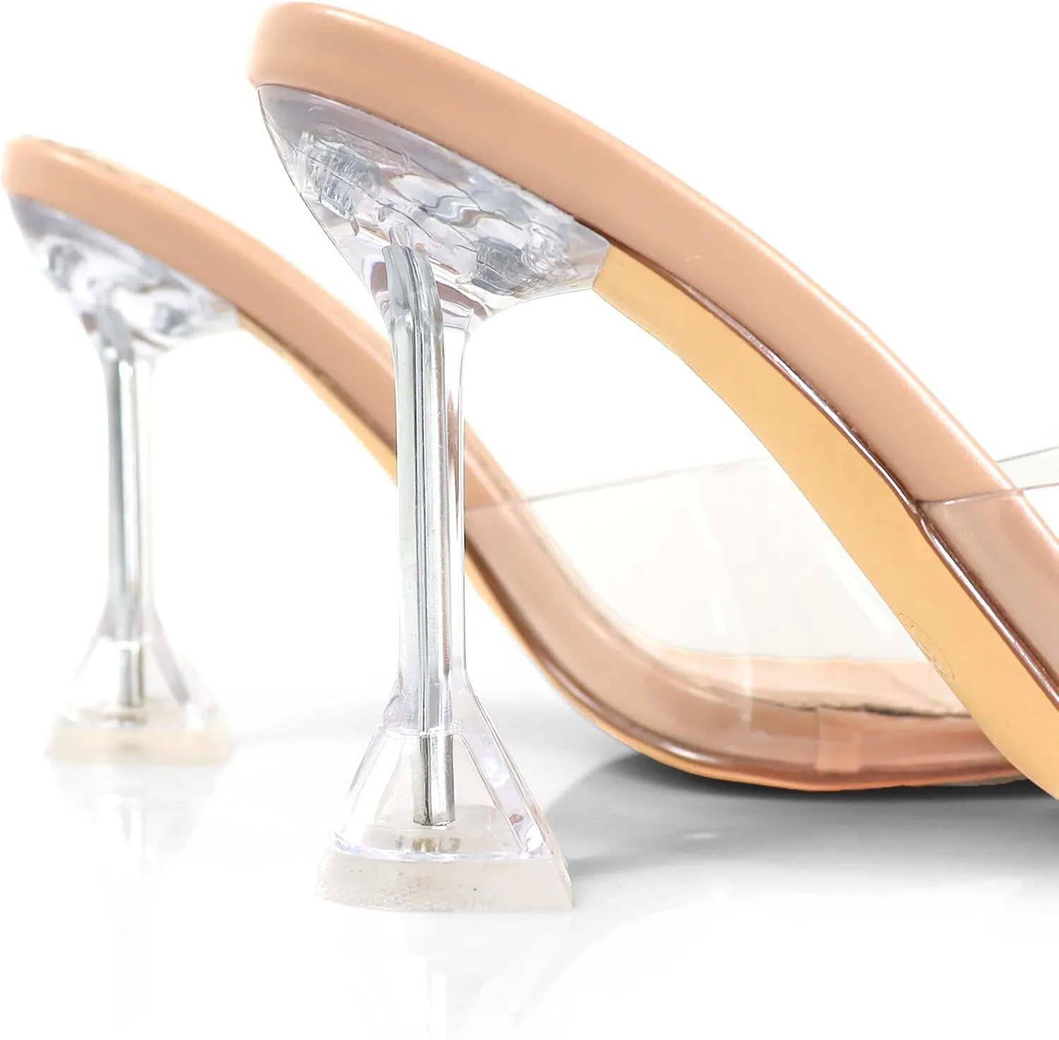 FREDERICK'S OF HOLLYWOOD SQUARED TOE TRANSPARENT MULE SANDAL W/SPOOL, FOH-HONEY
