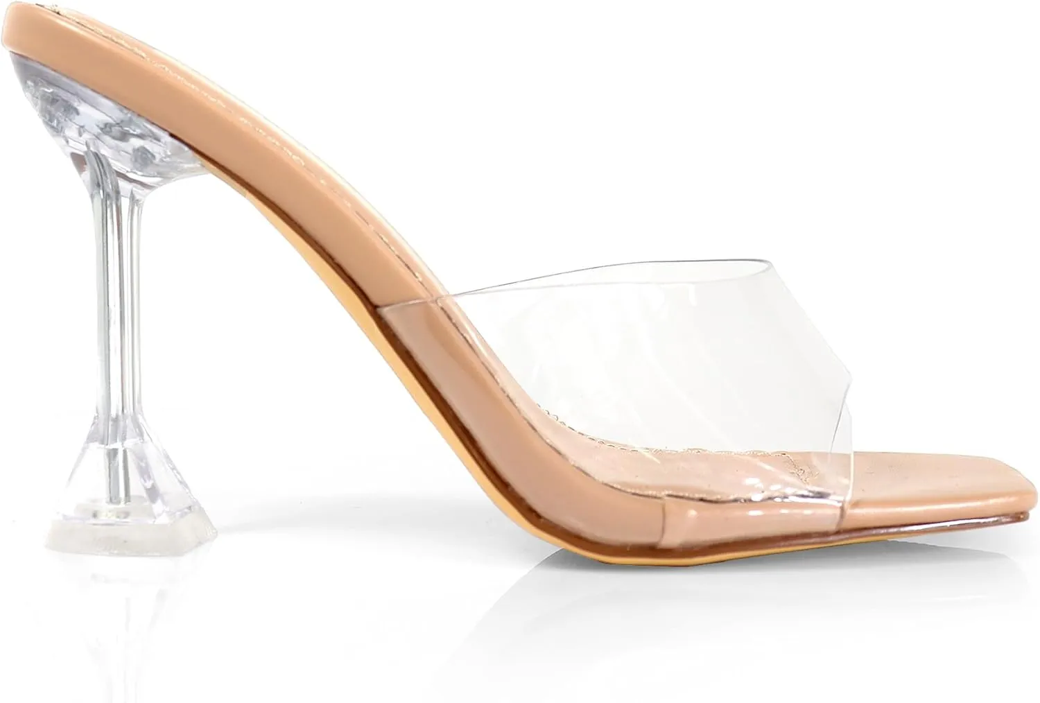 FREDERICK'S OF HOLLYWOOD SQUARED TOE TRANSPARENT MULE SANDAL W/SPOOL, FOH-HONEY