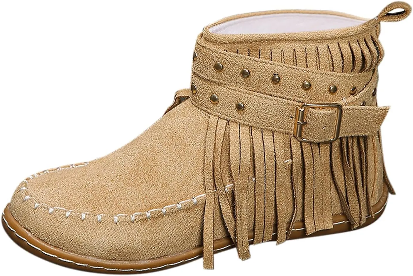 Fringe Cowboy Boots For Women Low Heel Ankle Boots Suede Moccasin Boots Slouch Cowboy Boots Short Flat Shoes