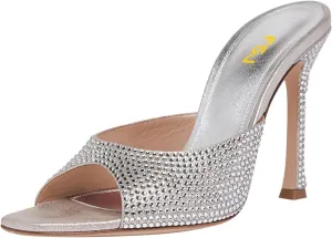 FSJ Women Peep Toe Stiletto High Heel Sandals Lace Slip On Summer Mules Sexy Backless Wedding Bridal Shoes Size 4-16 US