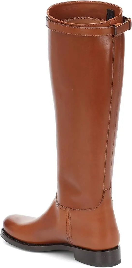 FSJ Women Regular Round Toe Flat Riding Knee High Boots Wide Calf Buckled Strappy Chunky Low Heel Western Long Boots Pull On Sexy Shoes Size 4-15 US